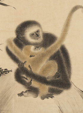 明朱瞻基戏猿图猴年生肖画花鸟画国画字画名画复制品仿古画挂画