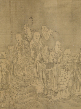 北宋李公麟白描群仙渡海图人物画