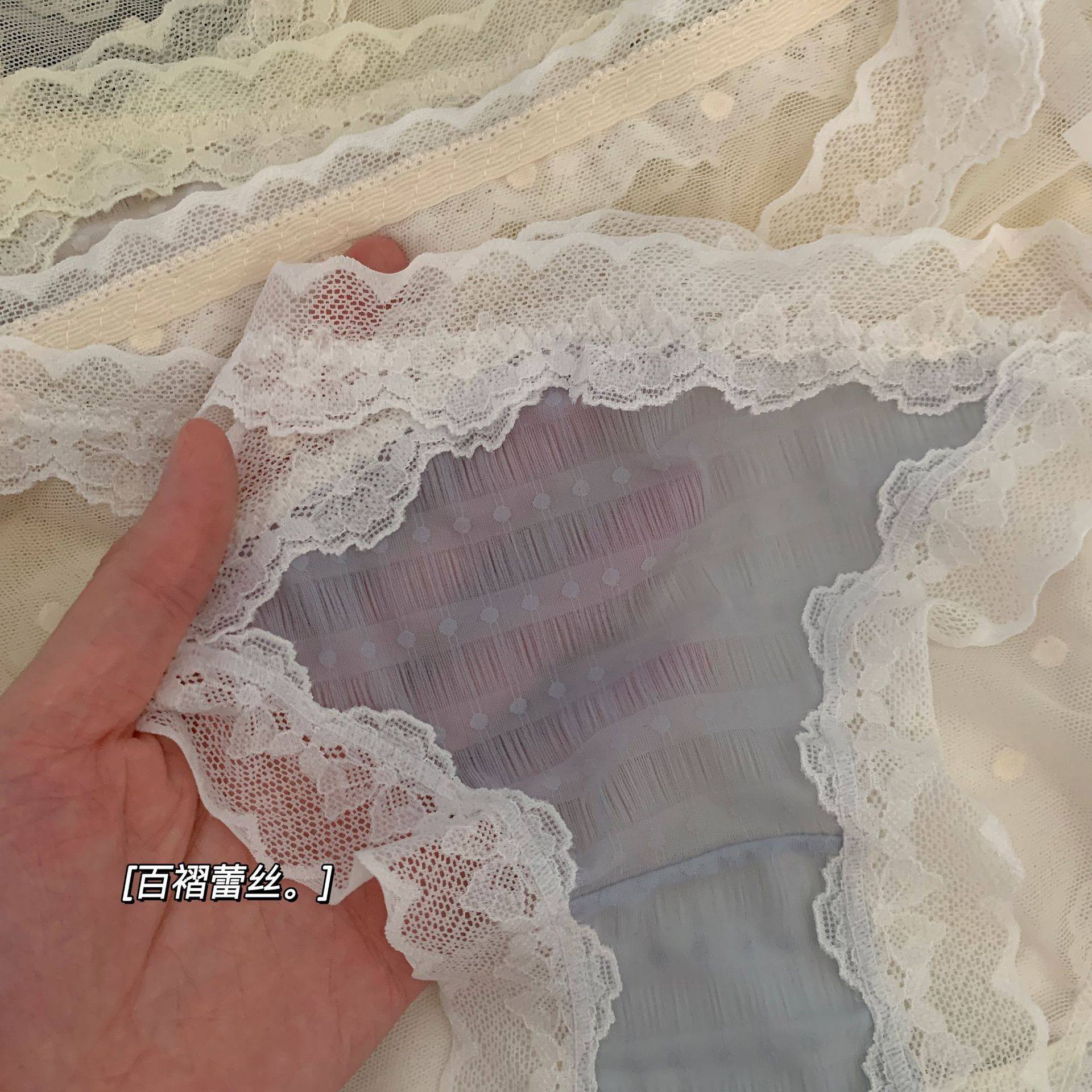 纯欲半透波点网纱内裤女大码交叉百褶蕾丝性感火辣底裤桑蚕丝抗菌,淘宝优惠券,粉丝福利购,淘宝优惠卷