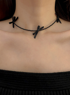 黑色珠子优雅蝴蝶结项链
