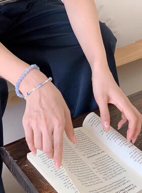 天蓝原石珠子方向盘扣手链