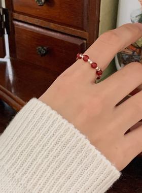 925银银珠子红玛瑙戒指