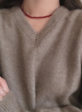 925银天然红玛瑙珠子项链