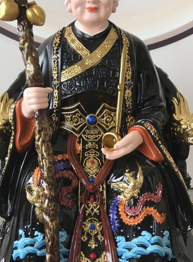 彩绘树脂龙拐黑老太神像桌面摆件