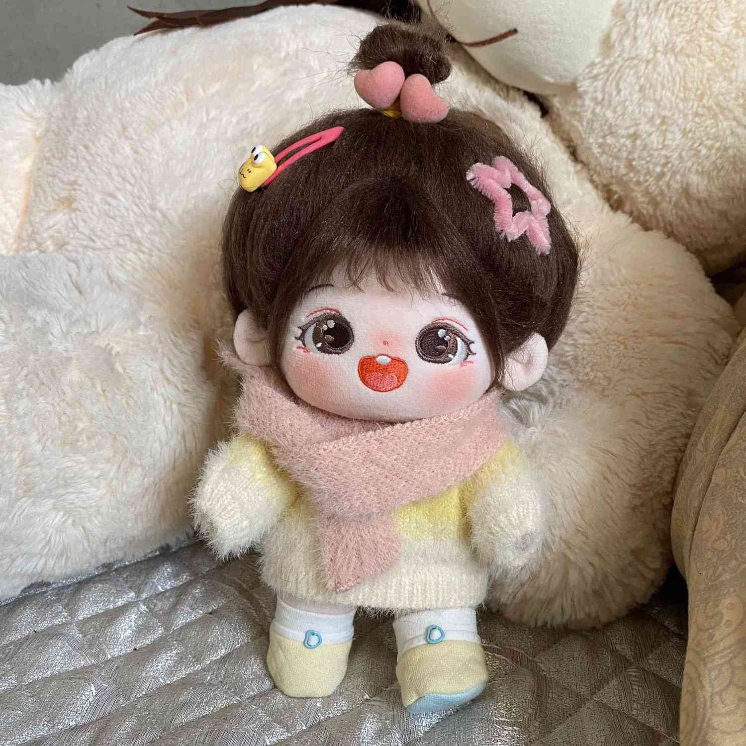 棉花娃娃女现货玩偶超萌毛绒公仔20cm带骨架人形玩偶送女生礼物 - 图0