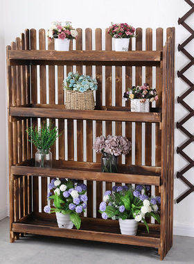 防腐木花架阳台实木多层多肉花盆架室外庭院户外木质置物架落地式