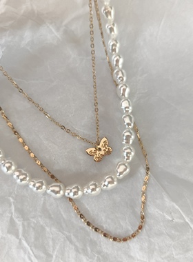 外贸饰品潮流时尚个性简约百搭气质项链珍珠双层叠戴锁骨链颈链