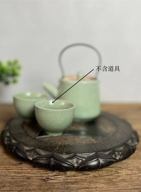 天然青石石雕茶盘底座民俗怀旧仿古复古中式古典摆件茶托壶承杯垫