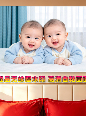 龙凤胎宝宝画胎教自粘画墙贴壁纸