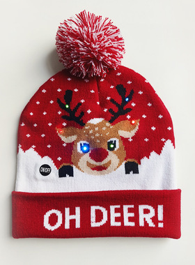 child Knitted cap girls boy Christmas light winter warm hat