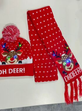 围巾帽子child Christmas tree hat scarf LED lights 2piece set