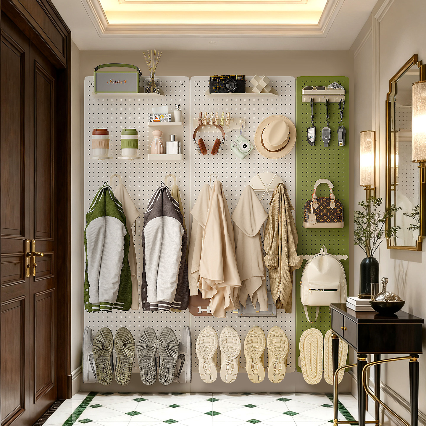 玄关入户门口衣帽架洞洞板一体置物架墙上挂衣包架磁吸金属定制,淘宝优惠券,粉丝福利购,淘宝优惠卷