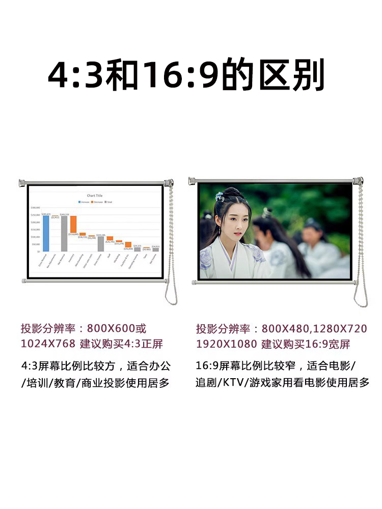 定做高清抗光手动自锁幕布窗帘手拉84寸100寸120寸家用投影仪拉帘