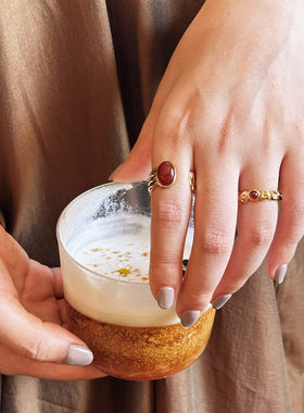 【新品】莓拉「喀什落日」法式复古红都市游牧风叠戴开口戒指女