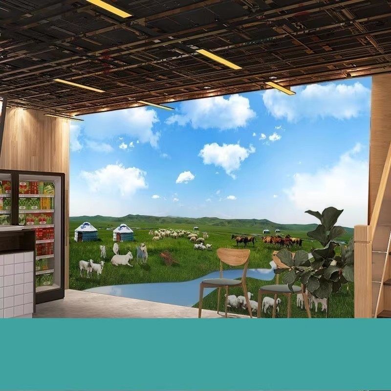 内蒙古大草原风壁纸新疆回族烤肉饭店蒙古包蓝天白云羊群墙布墙纸,淘宝优惠券,粉丝福利购,淘宝优惠卷