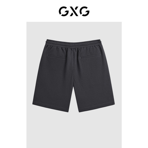 GXG男装2024年夏季华夫格字母绣花休闲宽松直筒五分裤男短裤 - 图0