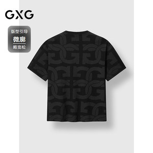 GXG男装 圆领T恤暗满印上衣短袖针织 2025夏季新品