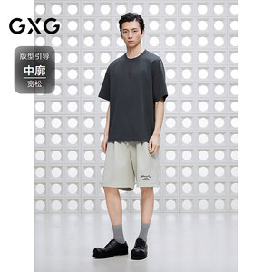 GXG男装 圆领T恤双色贴布绣上衣凉感短袖针织 2025夏季新品