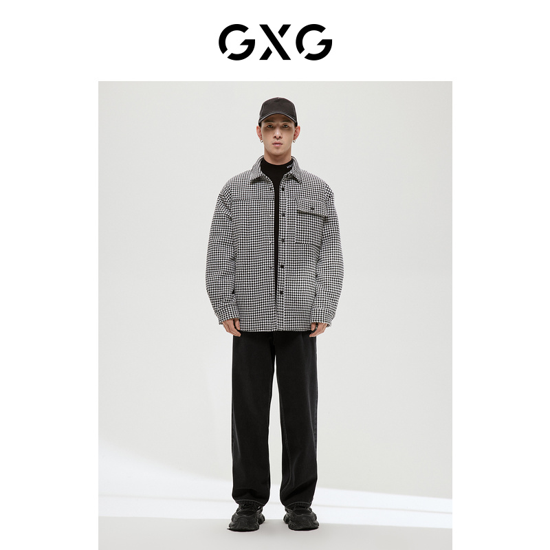 GXG男装 绿意系列黑白千鸟格夹克外套 2022年冬季新品