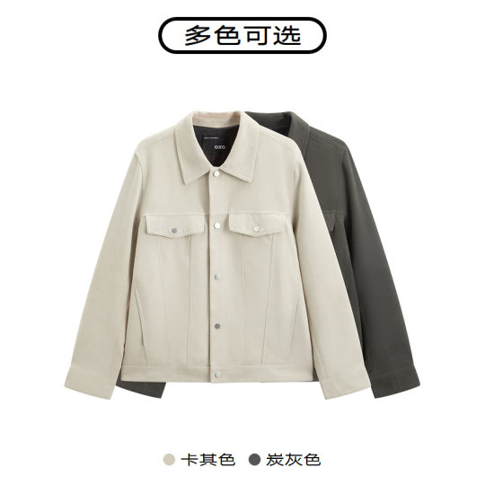 GXG男装 简约设计真皮夹克男士休闲翻领夹克外套皮衣 春秋热卖