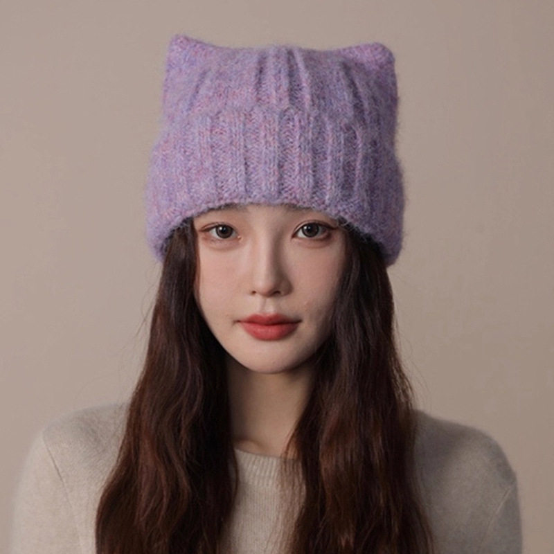 秋冬季可爱猫耳朵毛线帽子女加厚保暖护耳包头帽显脸小百搭针织帽,淘宝优惠券,粉丝福利购,淘宝优惠卷