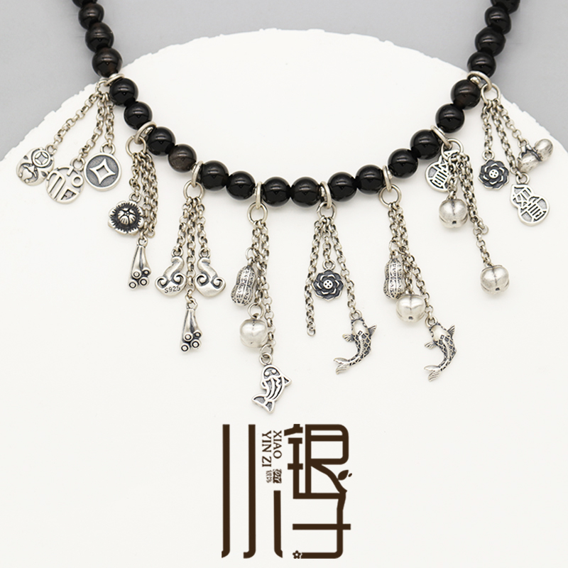 精工流苏吊坠 如意葫芦柿子锦鲤组合挂坠 S925银DIY编绳串珠配件 - 图0