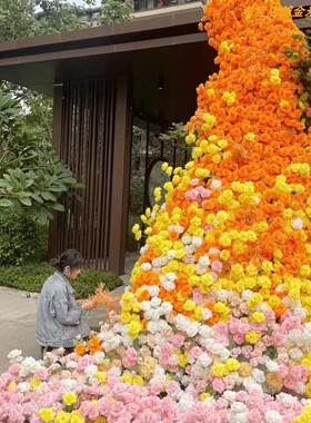 秋日橘色仿真花瀑布网红打卡