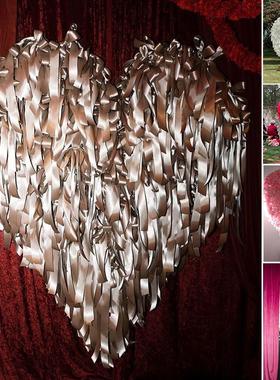 正粉色蝴蝶结缎带爱心板背景墙打卡婚礼装饰拍照道具派对橱窗布置