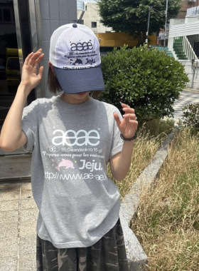 韩国小众潮牌aeae 26新款济州岛限定LOGO 小海豚拼接网眼棒球帽女