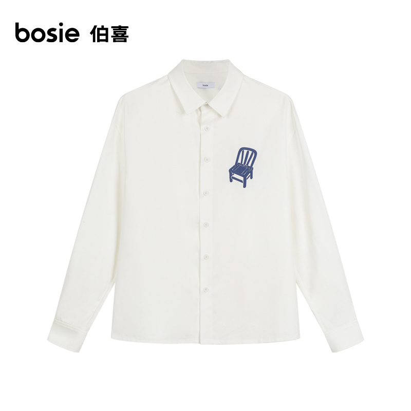 bosie2024年春季新款长袖衬衫男情侣青春学院刺绣衬衣百搭外套潮