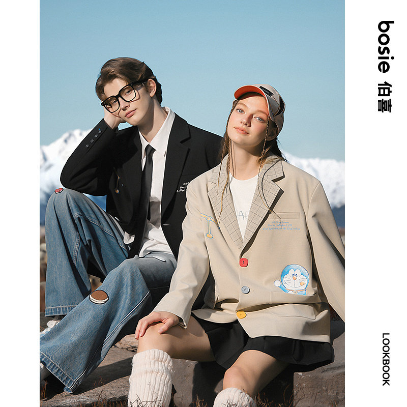【哆啦A梦】bosie伯喜2025年秋季新款趣味印花西服男情侣宽松外套,淘宝优惠券,粉丝福利购,淘宝优惠卷