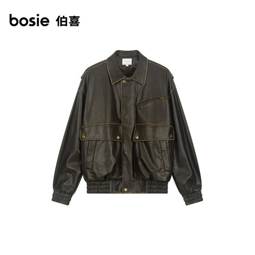 bosie伯喜2025年秋季新款复古做旧水洗pu皮衣外套男情侣夹克百搭 - 图3