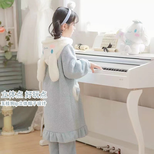 春秋季珊瑚绒睡袍2025年新款玉桂狗睡衣女加绒加厚可外穿家居服 - 图1