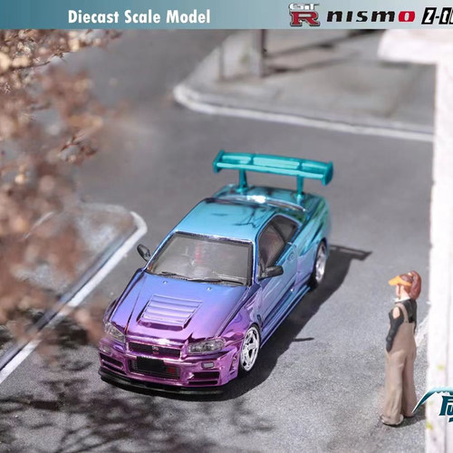 日产尼桑GTR R34 Nismo Z-Tune富士1:64天际线仿真合金汽车模型-图1