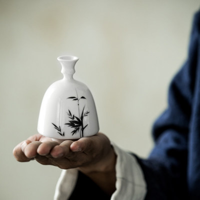 草木祠白瓷手绘花插花器小花瓶茶道花艺配件家居摆件装饰茶艺 虎窝淘