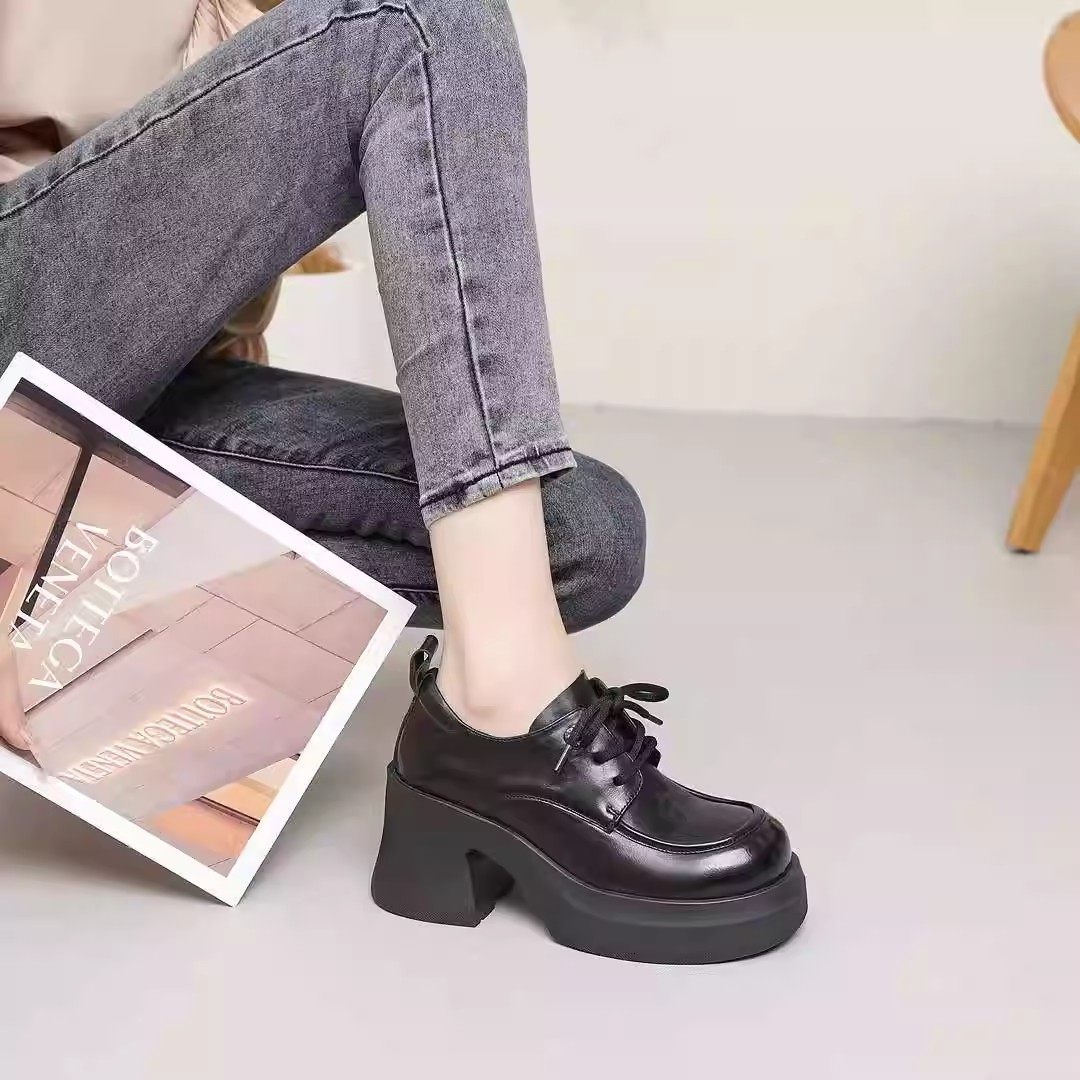 2026春季新款真皮女鞋圆头系带粗跟深口单鞋头层牛皮英伦风乐福鞋,淘宝优惠券,粉丝福利购,淘宝优惠卷