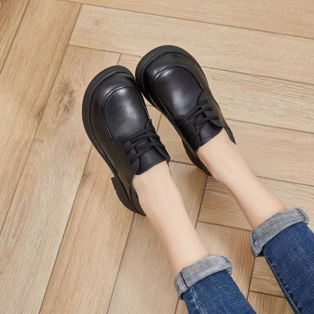 2026爆款鞋子女头层牛皮女鞋新款小皮鞋百搭软底低跟系带真皮单鞋,淘宝优惠券,粉丝福利购,淘宝优惠卷