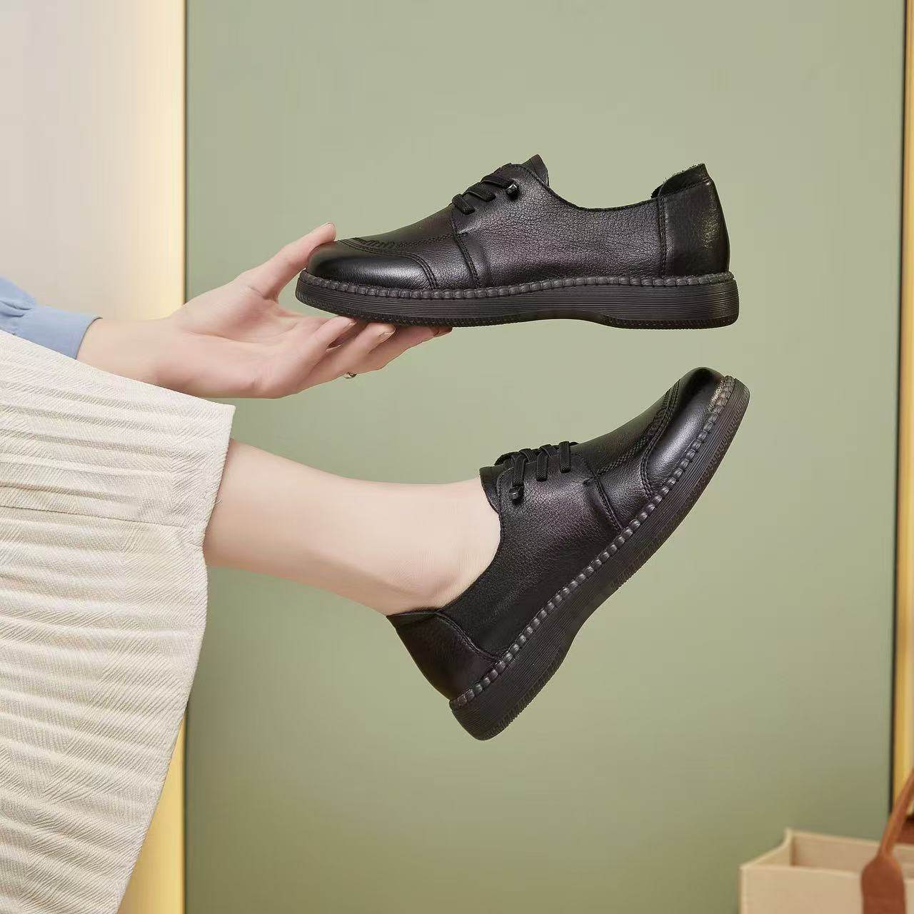 2026春季新款真牛皮百搭平底乐福鞋女一脚蹬鞋子休闲妈妈鞋小皮鞋,淘宝优惠券,粉丝福利购,淘宝优惠卷