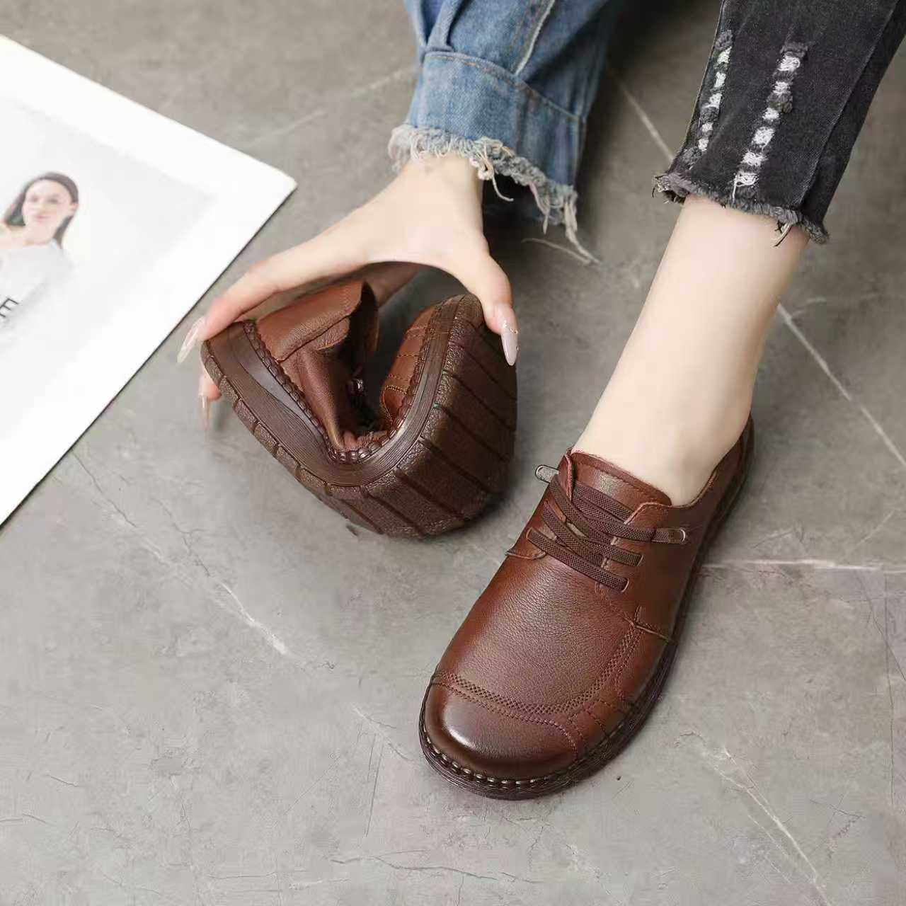 头层牛皮春秋软底防滑平底中老年妈妈鞋女不累脚皮鞋舒适深口单鞋,淘宝优惠券,粉丝福利购,淘宝优惠卷