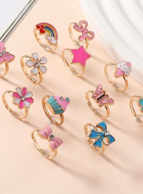 跨境爆款12枚锌合金儿童戒指环公主可爱手饰爱心礼盒