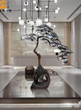 金属大堂松树装置艺术品落地摆件