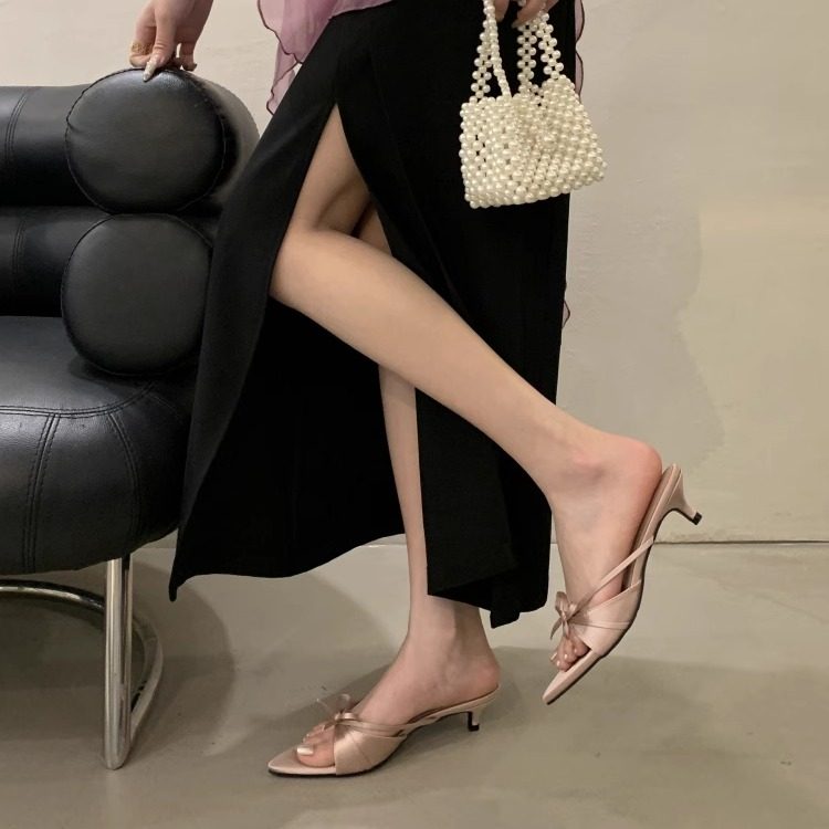 大码女鞋41一43胖脚宽肥蝴蝶结法式小凉拖鞋女夏外穿配裙子高跟拖,淘宝优惠券,粉丝福利购,淘宝优惠卷