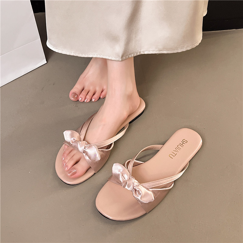大码女鞋41一43胖脚宽肥温柔晚风蝴蝶结凉拖鞋女配裙子平底一字拖,淘宝优惠券,粉丝福利购,淘宝优惠卷