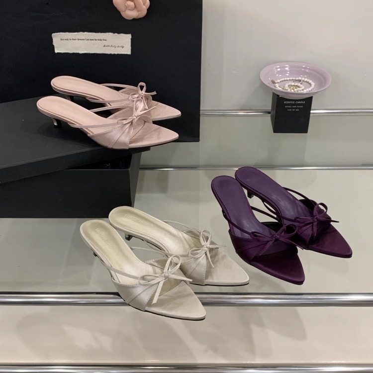 大码女鞋41一43胖脚宽肥蝴蝶结法式小凉拖鞋女夏外穿配裙子高跟拖,淘宝优惠券,粉丝福利购,淘宝优惠卷