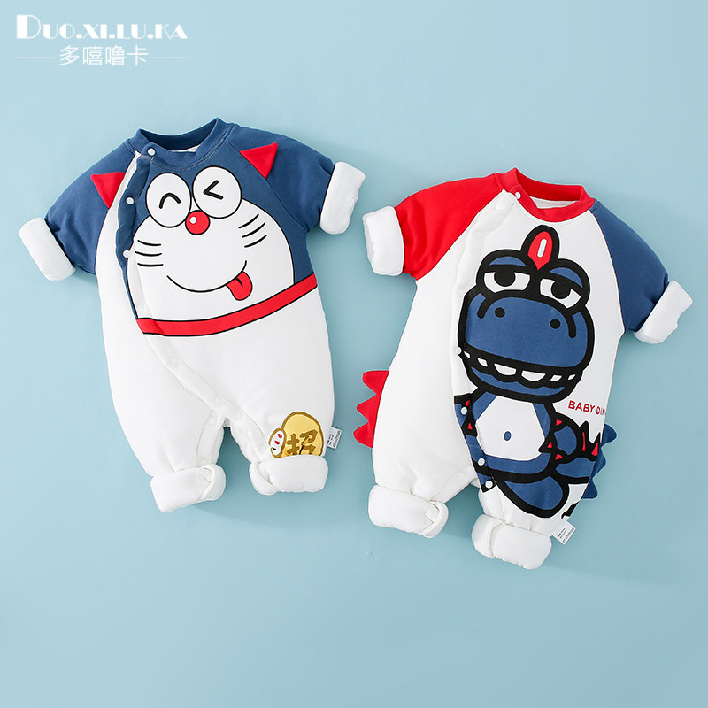 2件新生冬季加厚保暖棉衣外出抱 多嘻噜卡连身衣/爬服/哈衣