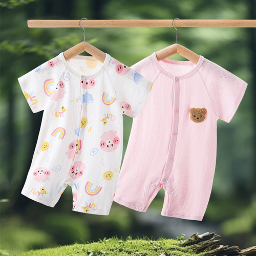 2件婴儿衣服夏季薄款宝宝连体衣纯棉短袖哈衣爬服家居服睡衣洋气