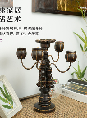 泰国多头烛台东南亚复古装饰摆件工艺品实木创意餐厅家居饰品木质