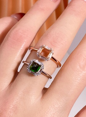 精工时尚宝石镶嵌戒指空托S925纯银正方5 6 7 8戒托活口轻奢小众