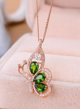 天然透辉石吊坠银饰镶嵌