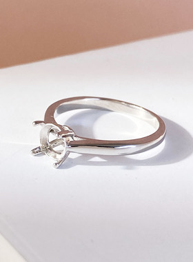 S925银闭口四爪圆形6mm戒指空托